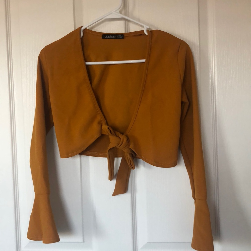 Boohoo Cropped Tie Long-Sleeved Top